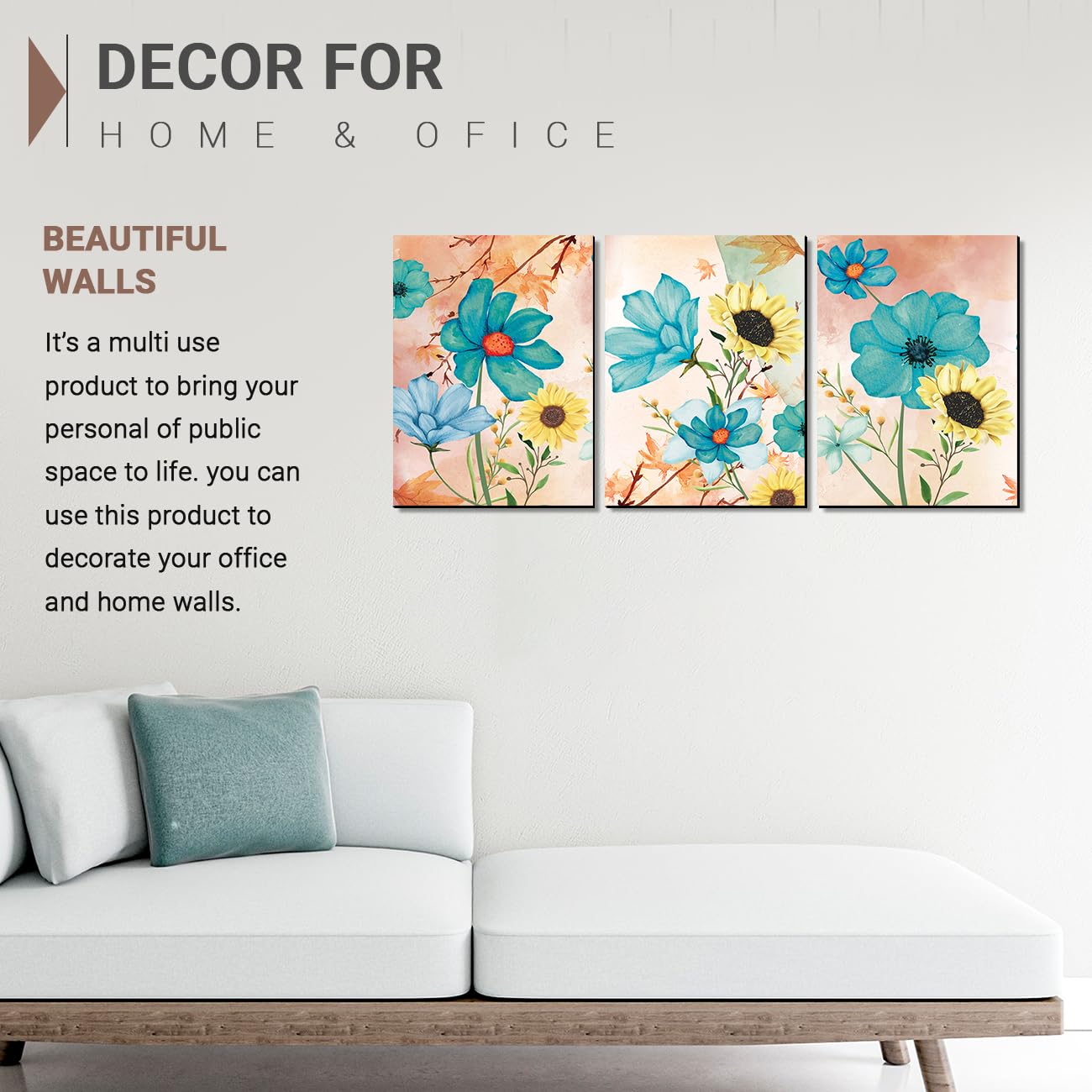 Kotart Modern Art Wall Decor Mdf Paintings For Bedroom Room Living Room -Kot212 (9 Inch X 12 Inch Panel) Set Of 3 (Multi)